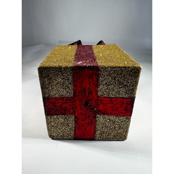 Handmade Vintage Christmas Gift Present Gold Red Decor Holiday Glitter Bow - Picture 9 of 12